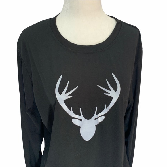 PATPAT🖤BLACK T-Shirt Caribou Graphic Long Sleeves size XL - Picture 2 of 8